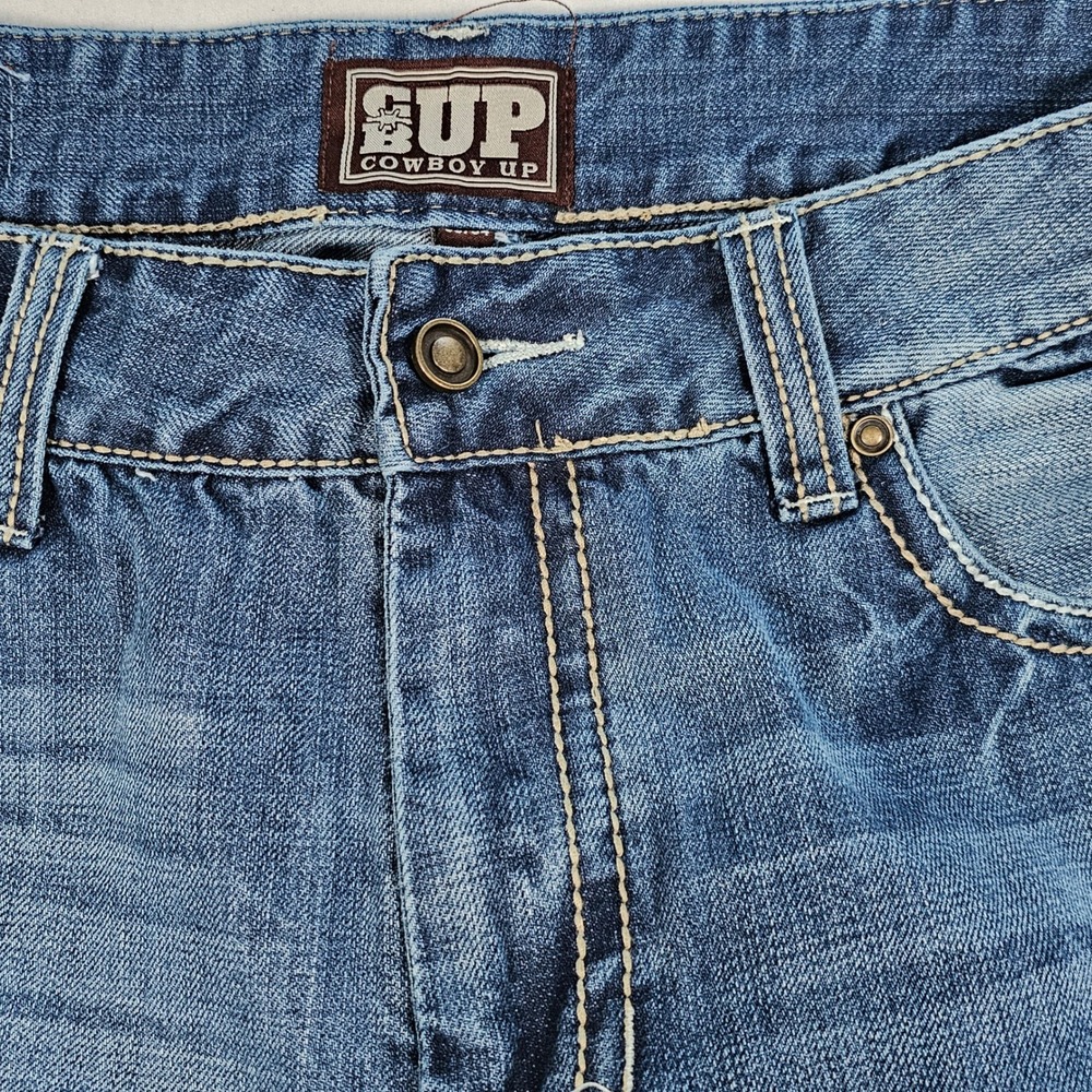 Cowboy Up Mens Medium Wash Straight Leg Western Denim Jeans 36x34 Blue‎